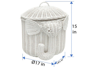 Panier de rangement en forme d'éléphant, tissé en rotin naturel avec couvercle, un panier mignon et adorable pour les enfants. - Product Image 5
