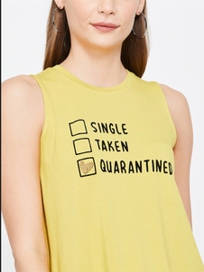 Débardeur jaune sans manches pour femme avec imprimé Quarantined, col rond, en coton tricoté décontracté - Product Image 1