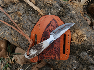 Handmade Damascus steel <b>Small</b> Skinner knife copper inlay , cross <b>draw</b> belt carry leather sheath, Personalized gift, Gift for - Product Image 4