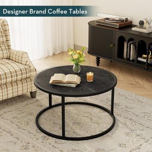 Mesa de Centro Negra de Diseño Moderno y Calidad Superior con Estructura Metálica y Acabado Redondo en Mármol para Sala de Estar, Dormitorio u Oficina - Product Image 5