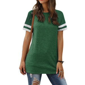 Camisetas informales de verano para mujer, camisetas de manga corta con cuello redondo y corte regular, camiseta transpirable con abertura lateral, estilo streetwear a la moda para mujer - Product Image 1
