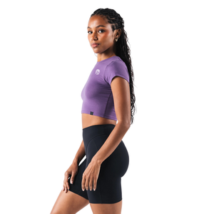 Camiseta Corta para Mujer, Color Morado Fotón, Suave y Elástica, Manga Corta, para Gimnasio, Yoga, Entrenamiento - Product Image 4