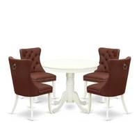 Ensemble de salle à manger moderne 4 pièces avec chaises en cuir PU et table ronde blanche, design contemporain pour la salle à manger à domicile