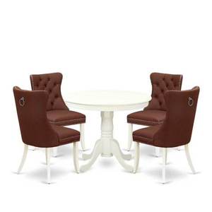 Ensemble de salle à manger moderne 4 pièces avec chaises en cuir PU et table ronde blanche, design contemporain pour la salle à manger à domicile - Product Image 4