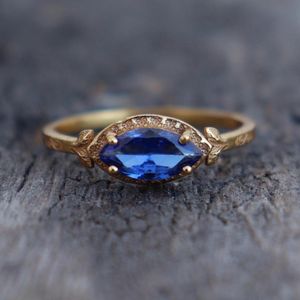 Anillo de Rama de Zafiro Azul Natural, Plata de Ley 925, Chapado en Oro de 14K, Hecho a Mano, Certificado IGI, Joyería de Lujo para Aniversario - Product Image 1