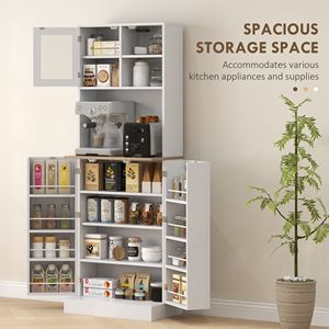 Dispensa Moderna Autoportante in MDF Bianco con Ante in Vetro e Ripiani Regolabili - Product Image 4
