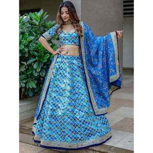 Blue <b>Sequins</b> <b>Art</b> Silk Wedding Lehenga Choli - Product Image 6