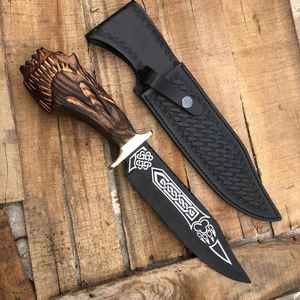 มีดล่าสัตว์แบบใบตายตัวจาก Product Palace LLC ผลิตจากเหล็กกล้าคาร์บอนสูง พร้อมด้ามไม้ ของขวัญสำหรับเขา - Product Image 1