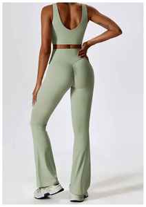 Ensemble de vêtements de sport pour filles avec logo personnalisé, vêtements de yoga populaires, vêtements de fitness pour femmes, pantalon évasé, ensembles de yoga pour filles - Product Image 2