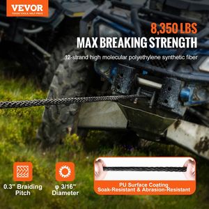 Cavo per verricello sintetico da 3/16 pollici x 50 piedi, 8.350 libbre, con manicotto protettivo + stopper + verricelli a W forgiati - Product Image 2