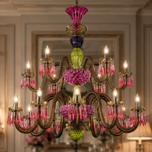 Lámpara de Araña de Cristal Rosa y Verde, Lujosa, Colgante, para Techo, para Villa, Hotel, Decoración Interior Clásica - Product Image 1