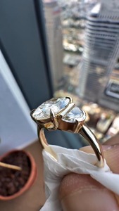 Anillo de Compromiso con Diamante Cultivado en Laboratorio de Corte Ovalado de 3CT, Oro Sólido de 14K, Corte Media Luna, Engaste de Media Bisel, Anillo de Regalo para Boda y Aniversario - Product Image 4