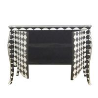 Buffet en bois en noir et blanc monochrome, buffet peint à carreaux, armoire de cuisine pour l'ameublement, meubles de style français