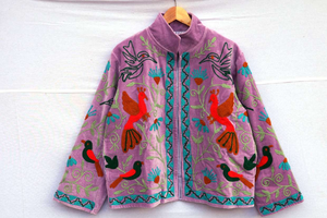 <b>Womens</b> Ethnic Boho <b>Velvet</b> Autumn Winter <b>Jacket</b> Handmade Suzani Embroidery Floral Reversible Breathable Cotton Stand Finished - Product Image 2