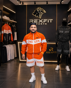 REXFIT SPORTS Ensemble de survêtement en nylon orange pour homme, veste coupe-vent et short, ensemble de vêtements de sport deux pièces, streetwear imprimé personnalisé - Product Image 1