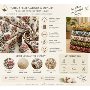 Tela Popelina de Algodón Puro Premium de 44 Pulgadas de Ancho - Estampado Jaipuri de Súper Calidad - Pedido Mínimo de 10 Metros - [5 METROS SUPERIORES + 5 METROS INFERIORES] - Product Image 3
