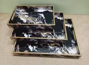 Plateau de service en bois imprimé à la main de forme rectangulaire unique Fabricant et exportateur Plateau en bois de manguier imprimé en émail au design unique - Product Image 3