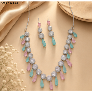 MIJ Luxury American Diamond Necklace Set with CZ Stones Silver Plated <b>Bridal</b> Jewelry Set Silver Plated Alloy Fashion Necklaces - Product Image 4