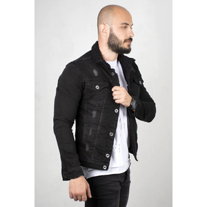 Men's Black Denim <b>Jacket</b> <b>With</b> Faux Fur <b>Lining</b> Turn-down Collar Single Breasted Casual Autumn Slim Fit Woven Washed Style - Product Image 4