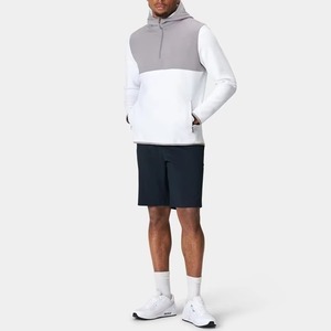 Men's Color Block Hooded Half <b>Zip</b> Sweatshirt Regular Fit Fleece Casual Autumn Wear Pocket Design <b>White</b> Gray - Product Image 3
