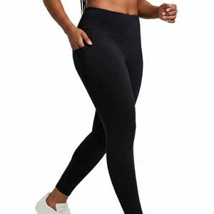 High Waist Plus Size Women's Yoga <b>Leggings</b> Elastic Waist Solid Spandex/Nylon Full Length Tummy <b>Control</b> Fitness Pants - Product Image 2