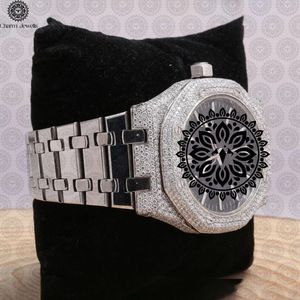 Charm_Jewells Stainless Steel Diamond <b>Watch</b> <b>Black</b> Dial Analog Quartz Luxury Fashion Unisex Folding Clasp 43mm - Product Image 4