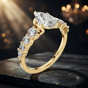 Anillo de Compromiso de Oro Amarillo con Diamante Corte Pera para Mujer, Clásico Anillo de Boda de Media Eternidad, Joyería Fina - Product Image 1
