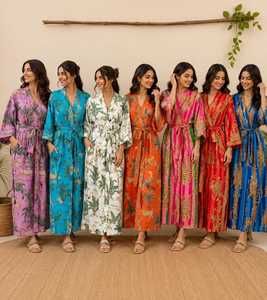 Bata Kimono 100% Algodón con Estampado Animal, Estampado a Bloques, Transpirable, Suave, para Todas las Estaciones, Ropa de Dormir de Verano - Product Image 2