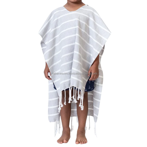 Poncho à capuche pour enfants de couleur rose à rayures, poncho en fouta tissé à la main, poncho de hammam, serviette de plage fouta, serviette de plage à capuche fouta - Product Image 5