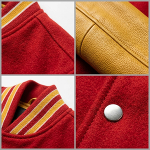 Veste universitaire Maryland pour homme, rouge et or, manches brodées, en laine/nylon, un seul bouton, couleurs personnalisées, style Letterman Bomber - Product Image 5