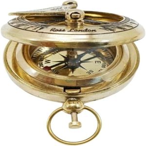 Boussole solaire à bouton-poussoir en laiton avec couvercle poli, boussole de collection - Product Image 1