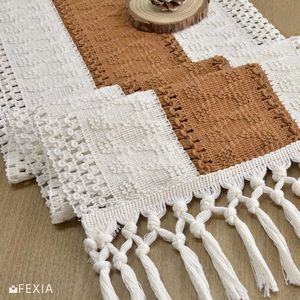 12x72 Inches Boho Macrame <b>Table</b> <b>Runner</b> with Tassels Hollow-Out Design for Home Decor Farmhouse Rustic Style for Living Room - Product Image 1