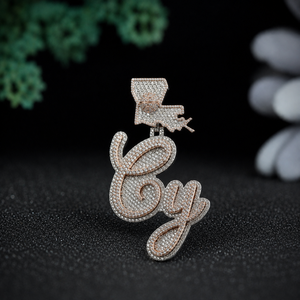 Custom Louisiana State Name VVS Moissanite Rose Gold Plated 925 Sterling Silver Iced Personalized Free <b>Rope</b> Pendant Necklace - Product Image 4