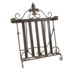 Antique Metal Wall Mounted Bookshelf <b>Storage</b> Rack with Fleur De Lis Design for Living Room Iron Book Stand - Product Image 1