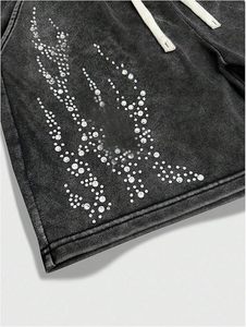 เสื้อยืดทรงบ็อกซี่สไตล์สตรีทแวร์ผ้าฝ้ายปักลายเพชรพร้อมกางเกงขาสั้น ชุดเซ็ตเสื้อยืดแบบวินเทจสำหรับผู้ชาย ขายส่ง - Product Image 3