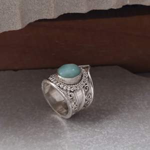 Handmade 925 Sterling Silver <b>Gold</b> Plated Natural Larimar Bezel <b>Set</b> Cabochon Christian Statement <b>Ring</b> Vintage Boho Gemstone - Product Image 2