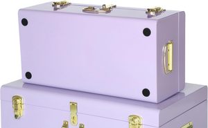Lilac Purple Decorative Metal Trunk Set Vintage Style <b>Keepsake</b> Storage <b>Boxes</b> with Polished Gold Latches for Bedroom and Nursery - Product Image 6