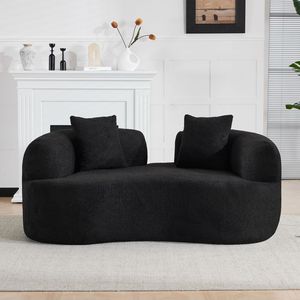 Divano a Due Posti Curvo da 169,93 cm in Velluto Nero Compresso, Tessuto Teddy, Nessun Montaggio Richiesto per Piccoli Spazi e Soggiorni - Product Image 4