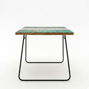 Mesa de Centro Artesanal de Madera de Teca Rústica con Patas de Hierro, Madera de Barco Reciclada, Color Antiguo Original, Alta Calidad para Interiores - Product Image 2