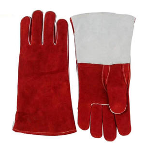 Guantes de Cuero Rojo para Soldadura TIG/MIG, Refuerzo en la Palma Gris, Protección Contra Cortes y Salpicaduras de Metal Fundido, Seguridad Laboral - Product Image 1