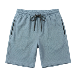 Men's <b>Slate</b> Blue 100% Cotton Pique Shorts with Drawstring Waist Casual Breathable Bermuda Length Solid Color Knitted Fabric - Product Image 2