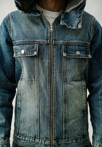 OEM Custom Logo Denim Jeans Winter Hoodie Zipper Up <b>Jacket</b> <b>Pullover</b> Hooded For Men Blank Fall Heavy Jeans Breathable <b>Rain</b> Hoodie - Product Image 5