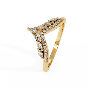 Bagues de fiançailles en diamant de laboratoire taille marquise en V chevron, en or jaune 14K 18K, avec alliance de mariage assortie, bijoux en gros - Product Image 3