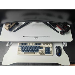 32-Inch White Dual Monitor Laptop Workstation Height <b>Adjustable</b> Dual Monitor Sit Stand Riser Wide Keyboard Tray <b>Computer</b> <b>Desk</b> - Product Image 6