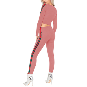 Women <b>Crop</b> Tracksuit Set Side <b>Stripes</b> Casual Athletic Wear Full Sleeve Drawstring Pants Two Piece Outfit <b>Top</b> Trending Wholesale - Product Image 4