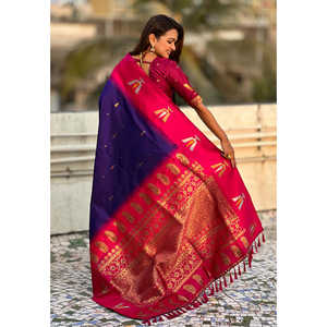Sari traditionnel violet du sud, contraste doux, soie zari tissée, vêtements indiens et pakistanais - Product Image 4