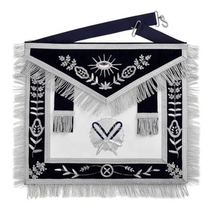 Tablier de secrétaire de luxe écologique bleu marine avec franges et languettes latérales pour broderie, point de croix et travaux d'aiguille - Product Image 1