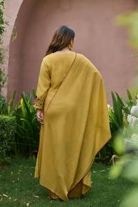 Women's Mustard Yellow Cotton <b>Kurta</b> Set With Red Floral Embroidery Loose Fit Traditional <b>Indian</b> Pakistani Style Casual Wear - Product Image 6