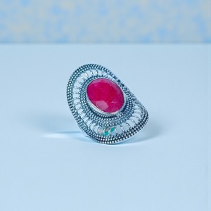 แหวนพลอยทับทิมธรรมชาติและแหวนเงินแท้ 925 ทำมือ ราคาขายส่งเครื่องประดับ - Product Image 2