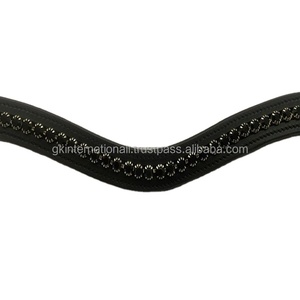 Bande de sourcil de cheval en cuir noir à bord solide de meilleure qualité avec 1 rangée de cristaux noirs de luxe strass - Product Image 1